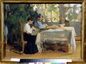 "Dans la veranda" Peinture de Osip Emmanuilovich Braz (1872-1936) 国家 A. Radishchev 艺术博物馆，萨拉托夫