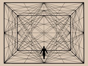 空间中的人物与平面几何和空间划线，1924-1925。 作者 奥斯卡·施勒默（Oskar Schlemmer）