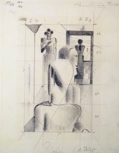 房间里的人物，奥斯卡·施莱默 (Oskar Schlemmer，1888-1943)，纸上铅笔。 德国，20 世纪。 作者 奥斯卡·施勒默（Oskar Schlemmer）