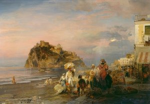 伊斯基亚的傍晚海滩。 1879年 作者 奥斯瓦尔德·阿亨巴赫