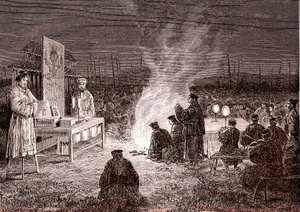 中国苏浙的葬礼仪式。1874 年（雕刻） 作者 奥斯瓦尔多·托法尼（Oswaldo Tofani）