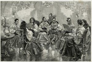 菲律宾达拉加的纳西索中国贸易展览会。托法尼的版画，为 "菲律宾之旅 "的故事作插图 作者 奥斯瓦尔多·托法尼（Oswaldo Tofani）
