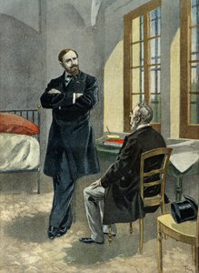 1899 年，狱中的保罗-德鲁莱德接待了他的律师奥斯卡-法拉特夫（版画）