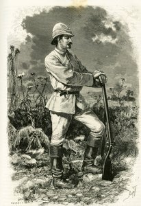 Portrait of Dr. Emile Holub, in an exploration suit, engraving by Tofani, to illustrate the story “Au pays des Marutses””, in 1875-1879, by Dr. Emile Holub (1847-1902). Published in the Tour du monde, 2nd semester 1883, edited by Edouard Charton (1807-1890 作者 奥斯瓦尔多·托法尼（Oswaldo Tofani）