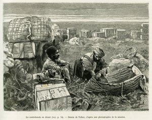 走私波斯沙漠中的考古发掘物。托法尼的雕版画，为故事《A Suse》作插图 作者 奥斯瓦尔多·托法尼（Oswaldo Tofani）