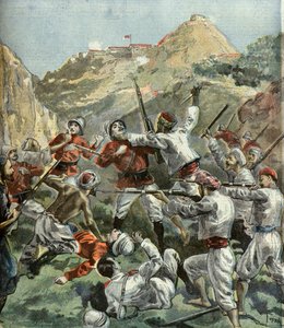 1897 年印度起义期间，英国人在马拉汗要塞遭到袭击（雕刻）。