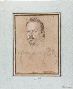 曼图亚公爵冈萨格的文森特一世肖像 (Vincenzo I Gonzaga, 曼图亚公爵) (1562-1612) Ottavio Leoni (1578-1630) 的画作，Genes，Musei di Strada Nuova，inv 2440