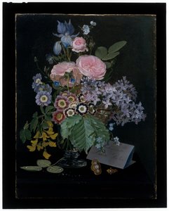 玻璃花瓶中的花朵静物画