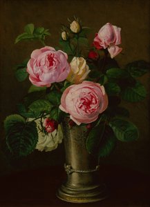 锡镴花瓶里的玫瑰花（布面油画）