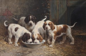 圣伯纳犬喝牛奶（布面油画）