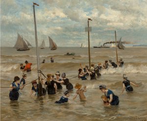 1876年，在海边沐浴。