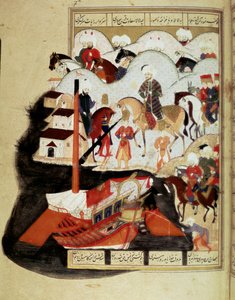 奥斯曼帝国：“”苏丹穆拉德三世（1574-1595）访问君士坦丁堡港“”手稿微型女士。 1404 财年“”Sehinsahname”（或 Shahinshah-nameh 或 Shahinshah-nameh，Shahinshah nama，Shahinshah nameh）““万王之王的故事””诗 作者 奥斯曼帝国学校