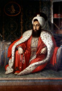 奥斯曼帝国：“观众中的苏丹塞利姆三世”。 1803. 康斯坦丁·卡皮达格利 (Konstantin Kapidagli) 的布面油画。 托普卡匹萨拉伊伊斯坦布尔图书馆 作者 奥斯曼帝国学校