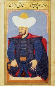 奥斯曼帝国苏丹穆拉德一世 (1326-1389) 的肖像，来自 Seyyid Lokman Hussein 手稿“人类相貌（关于奥斯曼人的个人安排）”的缩影。 （ty6087 对开 27b 女士） 作者 奥斯曼帝国学校