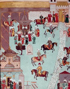 17 世纪君士坦丁堡缩影中的圣艾琳 (Saint Irene) 教堂、Serail 门和苏丹宫殿的视图。 托普卡匹萨拉伊伊斯坦布尔 作者 奥斯曼帝国学校