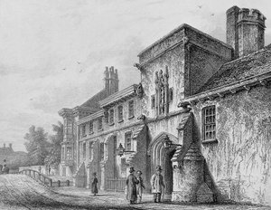 College Gate and Wardens Lodge温彻斯特，1830年