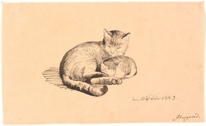躺着的猫和它的小猫 作者 PC Skovgaard