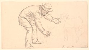 男子俯身在鹿尸上，指着一只狗 作者 PC Skovgaard