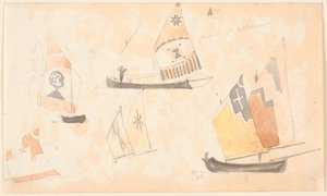 画有威尼斯帆船的素描簿页面。 作者 PC Skovgaard