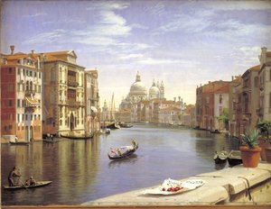 威尼斯大运河景观。背景：S. Maria della Salute