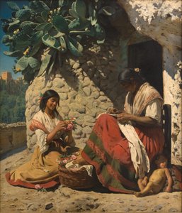 两个吉普赛女人在她们的小屋外。西班牙 作者 Peder Severin Krøyer