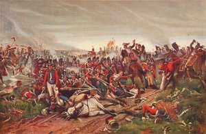 滑铁卢战役中法国骑兵向英国步兵方阵发起冲锋，1815年 1906年 作者 杰泽特