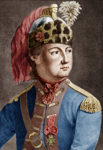 伊恩骑士(1728-1810)，法国国王的秘密特工，他曾经穿过衣服，雕刻的彩色文件 作者 让·巴蒂斯特·布雷德尔神父