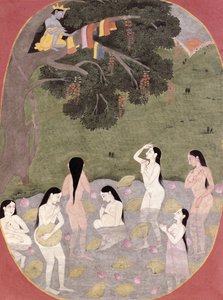 克里希纳与牛女孩的衣服，Tehri-Garhwal，1820-30