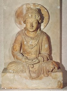 佛陀坐在冥想中，来自Ganhara，Greco-Buddhist Style，1至4世纪