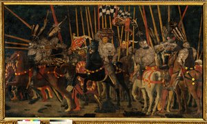 1432 年 2 月 6 日佛罗伦萨和锡耶内斯之间的圣罗马诺战役（Micheletto da Cotignola 的反击）。 Paolo di Dono dit Uccello (1397-1475) 1456 年作画。 1,8x3,2 m 巴黎，卢浮宫。 作者 保罗·乌切洛