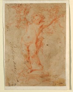绘画，丘比特用双臂举起花束，1710-28 年