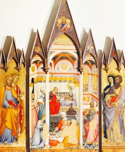 保罗-迪-乔瓦尼-费（Paolo di Giovanni Fei，约 1345 年-约 1411 年）的《圣母诞生》祭坛画，木板钢笔画 作者 保罗·乔凡尼·菲