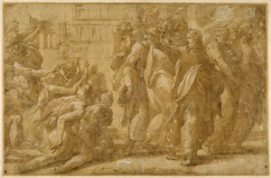 基督和他的门徒治愈麻风病人（钢笔、墨水、水墨和身体彩绘在纸上） 作者 Parmigianino (1503-40)