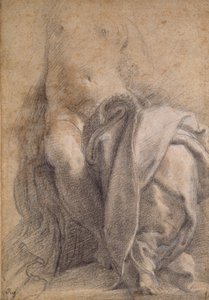 穿着帷幔的半裸女性坐姿，1520-1540年 作者 帕玛强尼诺