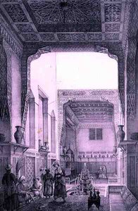 Ouatier-Hauch Kadan的内部庭院，来自波斯的 "Voyage Pittoresque"，由Emile Edmond Ollivier（1800-64）雕刻，巴黎Letronne出版。 作者 帕斯卡泽维尔（后）科斯特