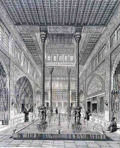 伊斯法罕的Chahar Bagh宫殿内部，来自波斯的 "Voyage Pittoresque"，由Claude Sauvageot（1832-85）和Jean Charles Huguet（生于1815年）雕刻，由巴黎Lemercier出版。