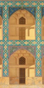 伊斯法罕Medrese-i-Shah-Hussein万怡酒店的细节，波斯现代纪念碑26-27，由A. Levie雕刻，1856年版画