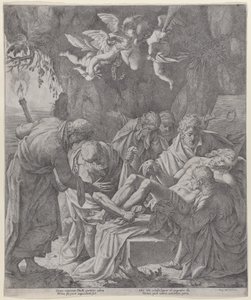当圣母站在后面哭泣的时候，基督被安放在墓穴里，1600-30. 作者 帕斯夸莱·奥蒂诺
