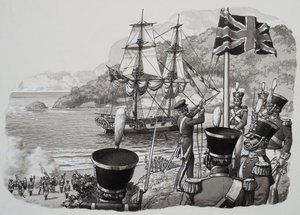 1827 年 1 月 21 日抵达西澳大利亚（水粉画，纸面）
