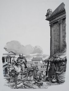 梅利特主教（卒于 624 年）抵达伦敦（纸面水粉画）