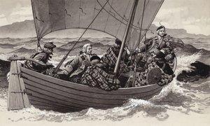 邦尼-查理王子出发前往斯凯岛（纸面水粉画）
