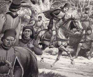 密谋者看着洛伦佐-美第奇骑马经过（纸面水粉画）
