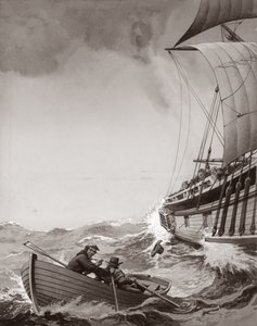 两名国王信使试图划船进入加来港（水粉画，纸面）