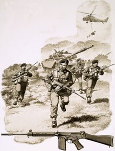 使用 SLR 步枪的英国步兵 作者 帕特 (1907-95) 妮可