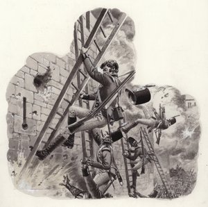 英军士兵在进攻巴达霍斯时遭到法军炮火袭击（水粉画，纸面） 作者 帕特 (1907-95) 妮可