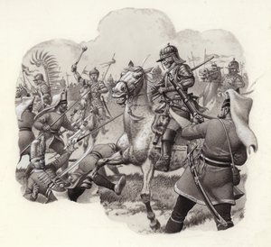 1683 年，波兰骑兵在维也纳与土耳其近卫军团作战（纸面水粉画）