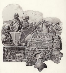由野驴牵引的苏美尔战车（纸面水粉画）