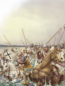 条顿骑士跌落在冰封的佩普斯湖冰面上（水粉画，纸面）