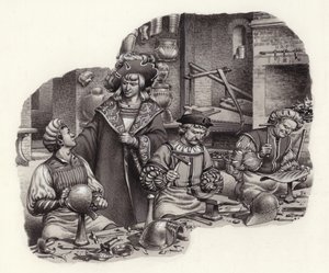 马克西米利安皇帝在他的军械工匠作坊里（纸面水粉画）