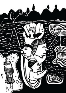 捉鱼，2014 年（水墨和毛笔）
